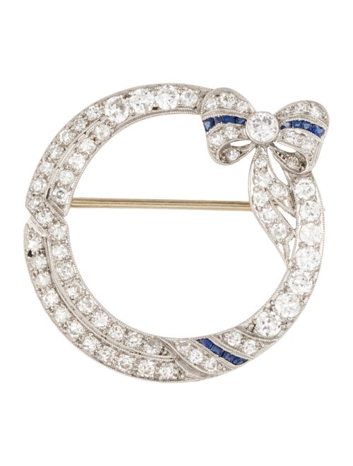 Brooch Platinum 1.88ctw Diamond & Sapphire Brooch Pin