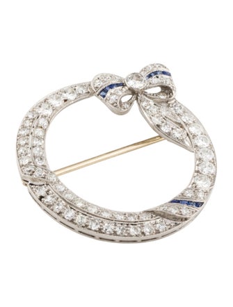 Brooch Platinum 1.88ctw Diamond & Sapphire Brooch Pin