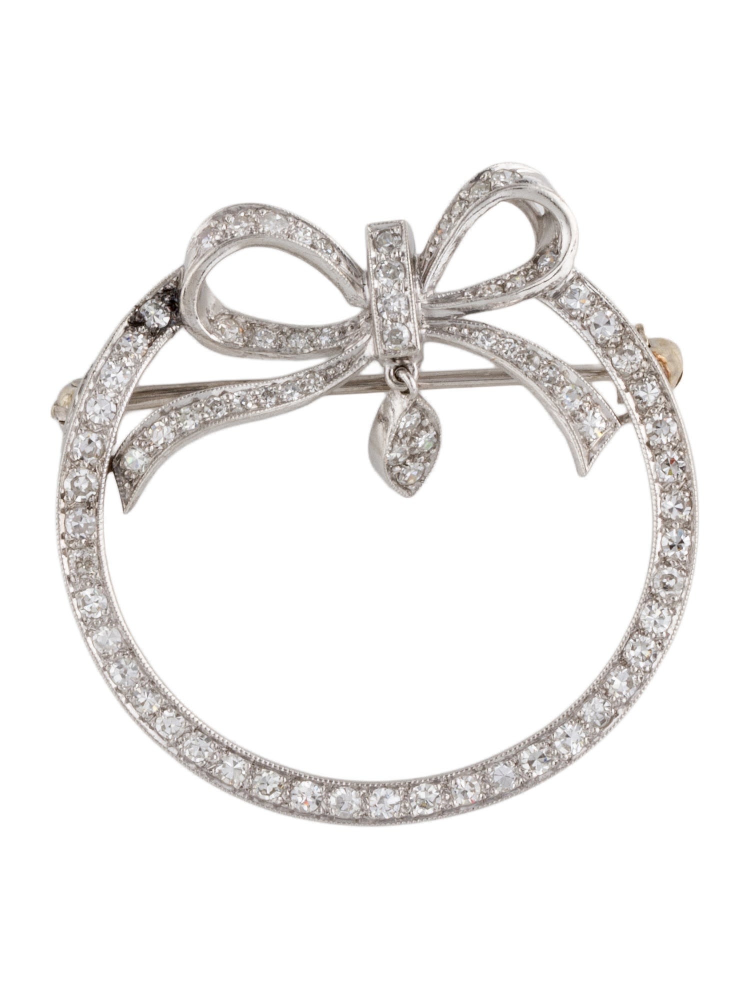 Brooch Platinum 1.02ctw Diamond Bow Brooch Pendant