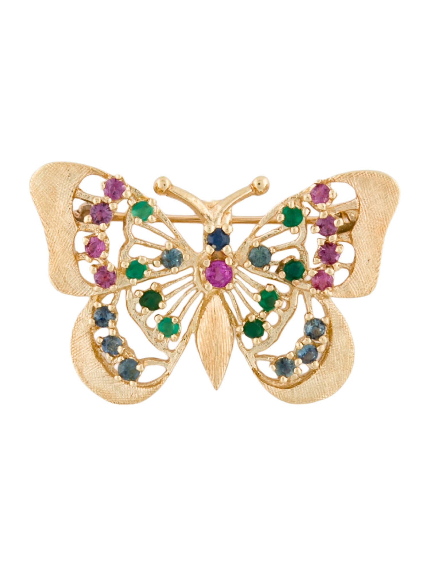 Brooch 14K Multistone Butterfly Pin Brooch