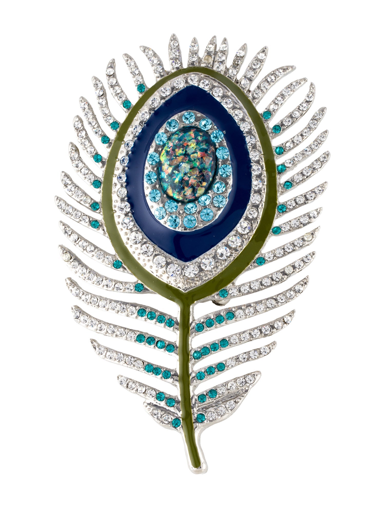 Brooch Rara Avis Enamel & Crystal Peacock Feather