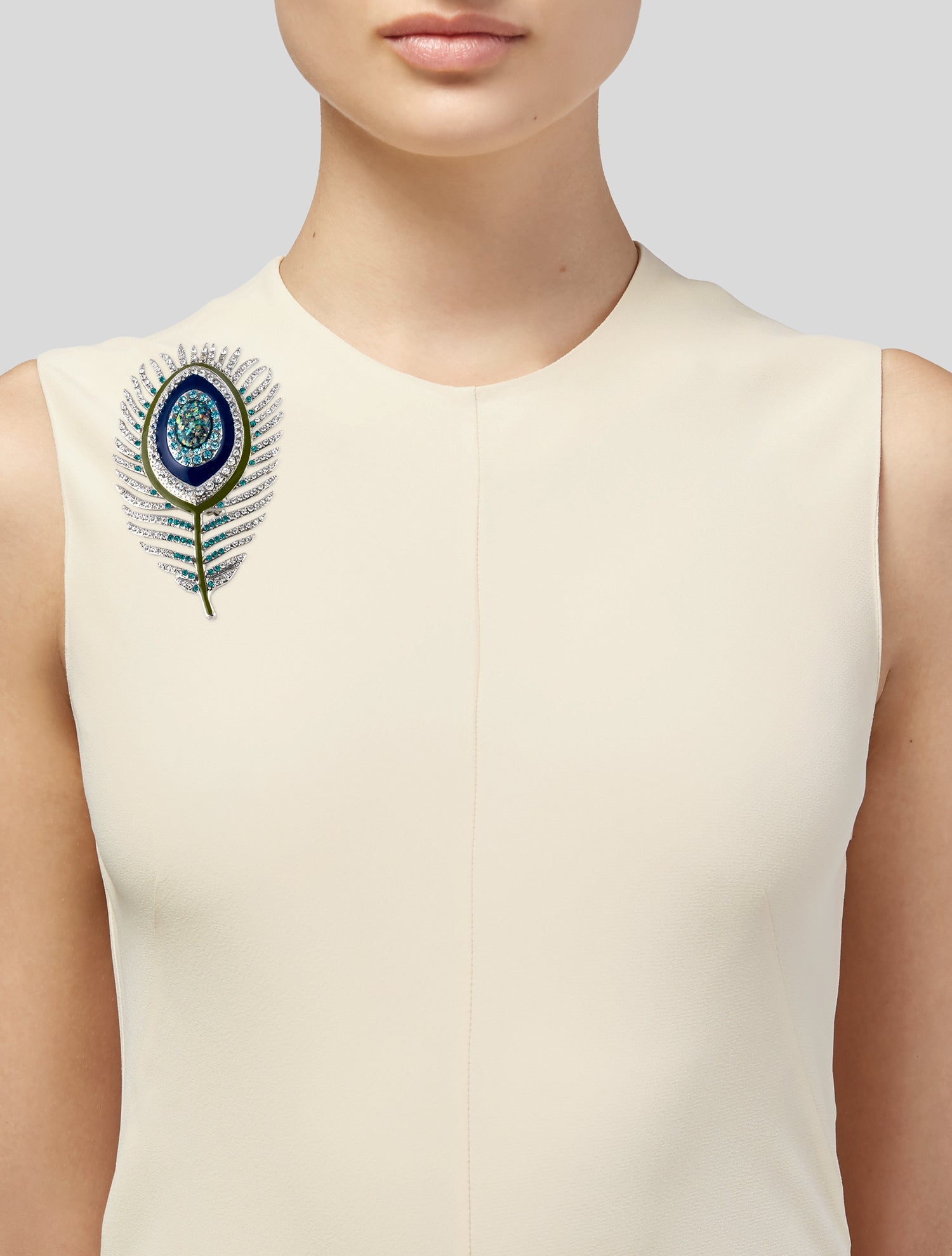 Brooch Rara Avis Enamel & Crystal Peacock Feather