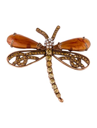 Brooch Faux Pearl & Crystal Dragonfly Brooch