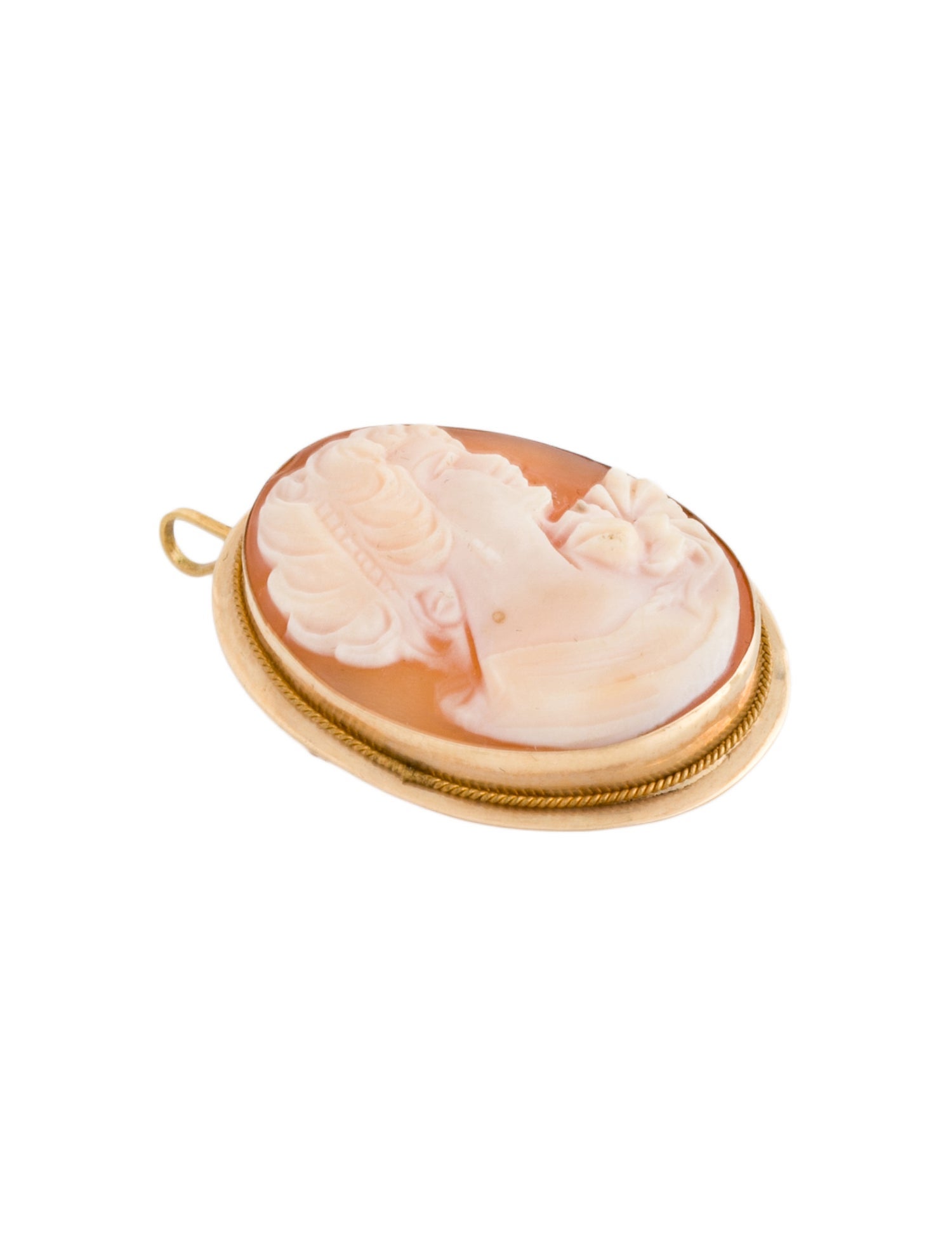 Brooch -14K Shell Cameo Pendant