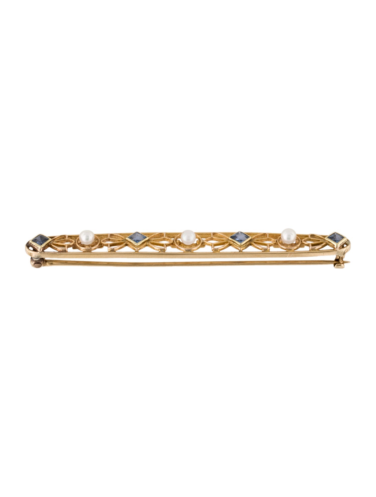 Brooch 14K Pearl & Sapphire Bar Pin