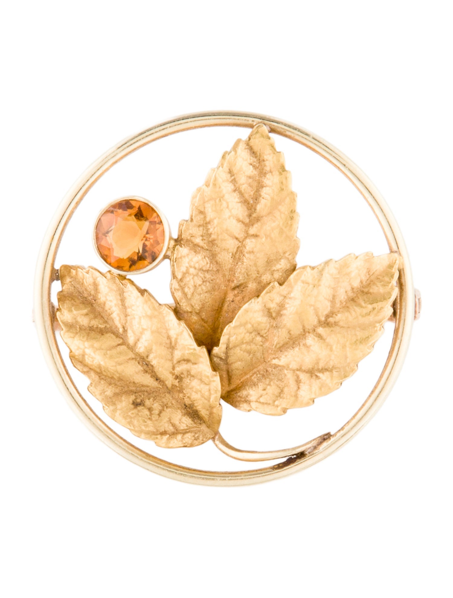 Brooch 14K Citrine Leaf Circle