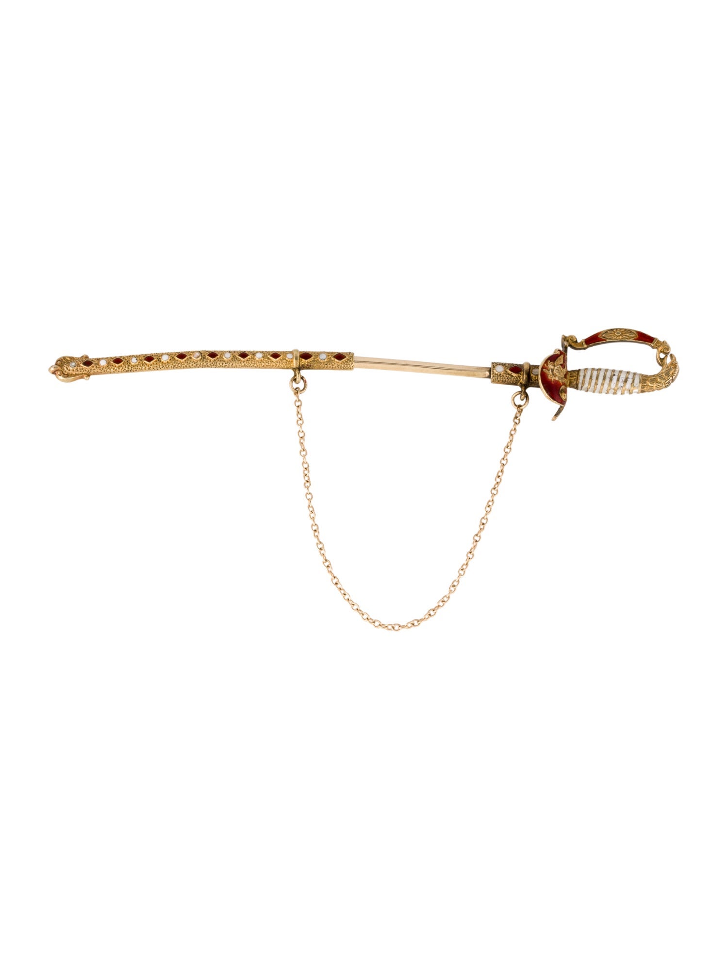 Brooch Vintage 14K Enamel Sabre