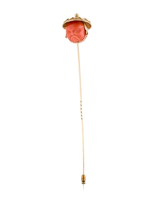 Brooch 14K Carved Coral Hat Stick Pin