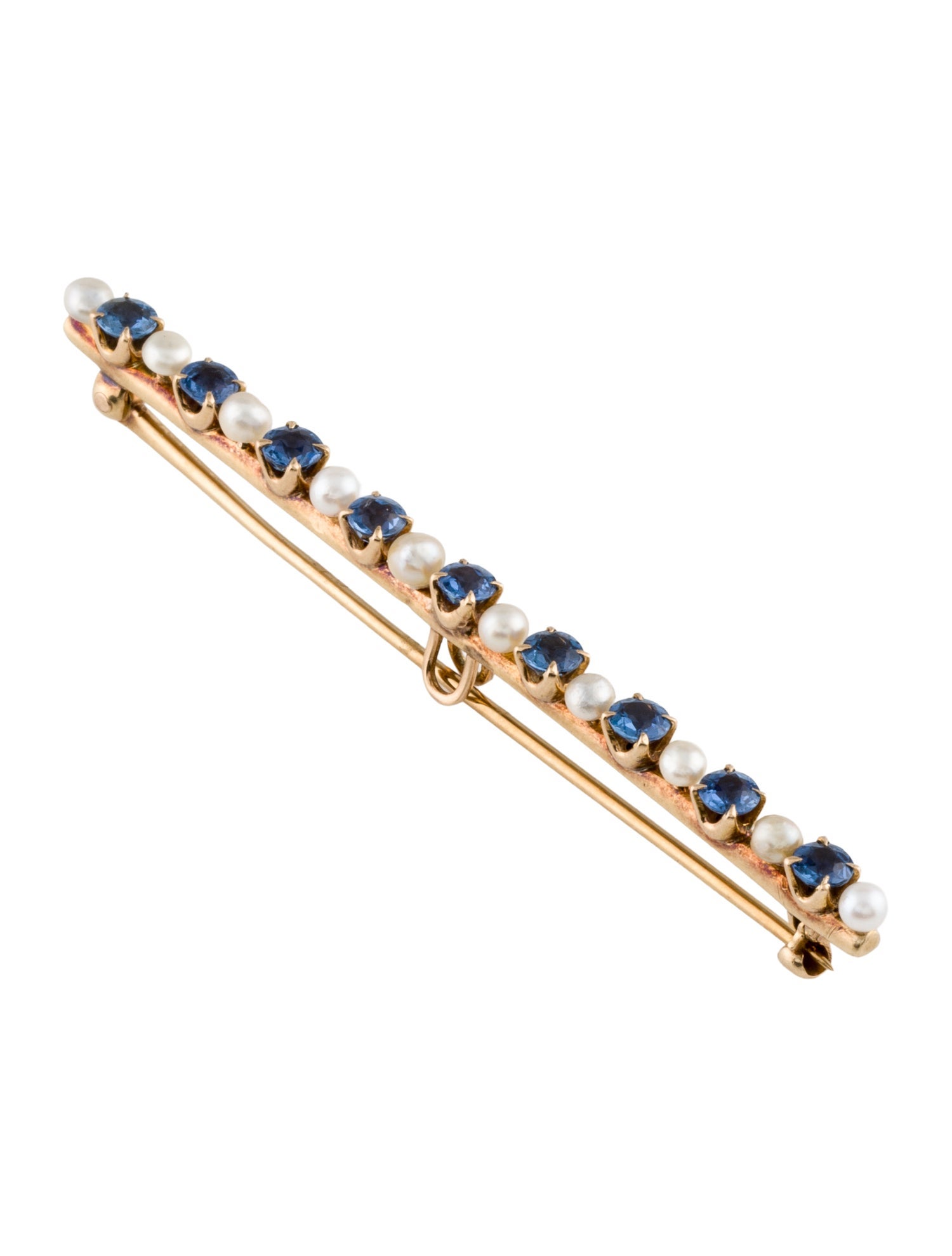 Brooch 14K Pearl & Sapphire Bar Pin