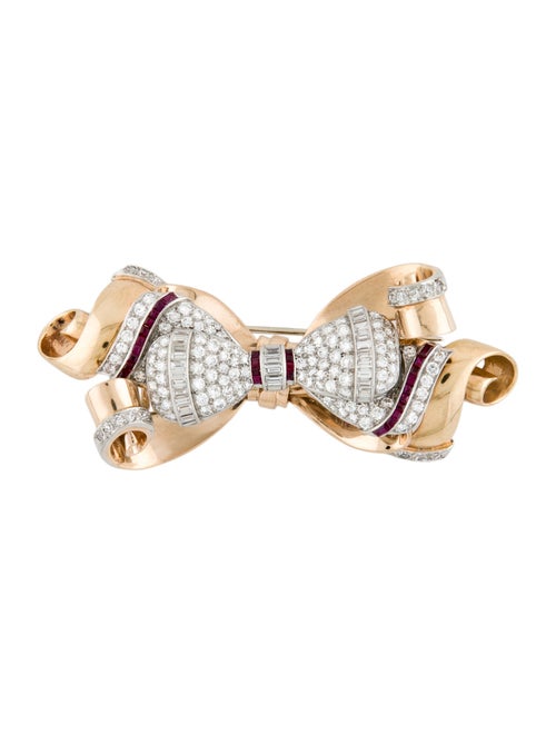 Brooch Retro 2.81ctw Diamond & Ruby Ribbon Brooch