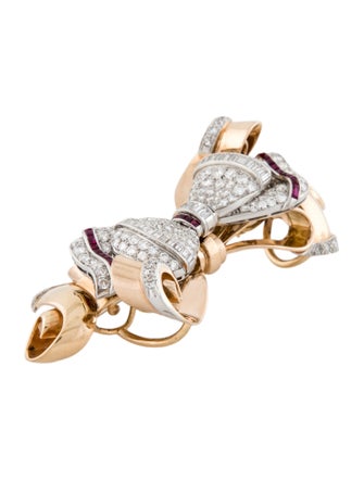 Brooch Retro 2.81ctw Diamond & Ruby Ribbon Brooch