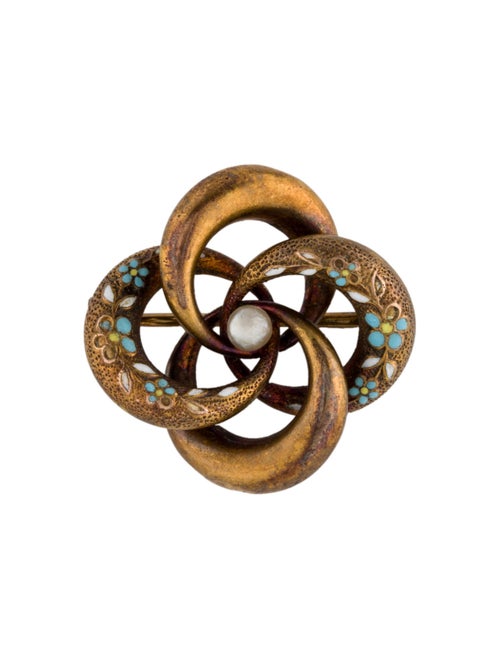 Brooch 14K Pearl & Enamel Flower Brooch