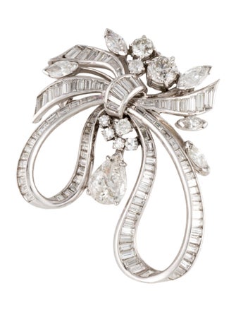 Brooch Vintage Platinum 6.68ctw Diamond Bow Brooch