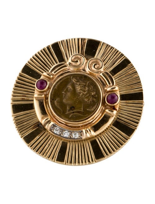 Brooch 14K Ruby & Diamond Coin Convertible Enhancer Pendant Brooch