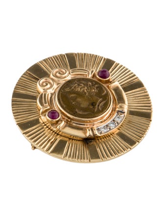 Brooch 14K Ruby & Diamond Coin Convertible Enhancer Pendant Brooch