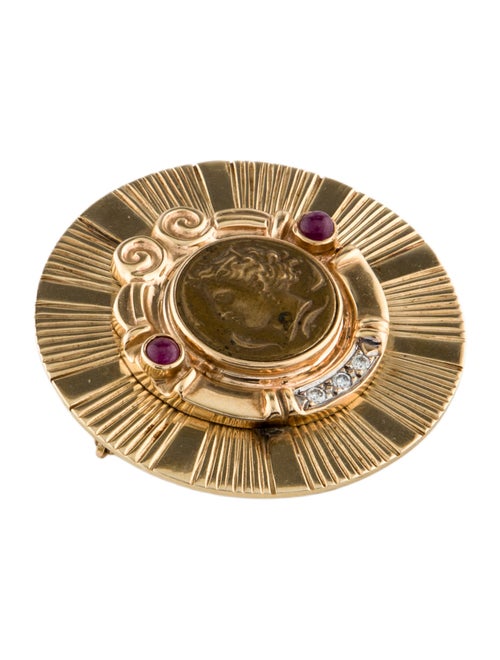 Brooch 14K Ruby & Diamond Coin Convertible Enhancer Pendant Brooch