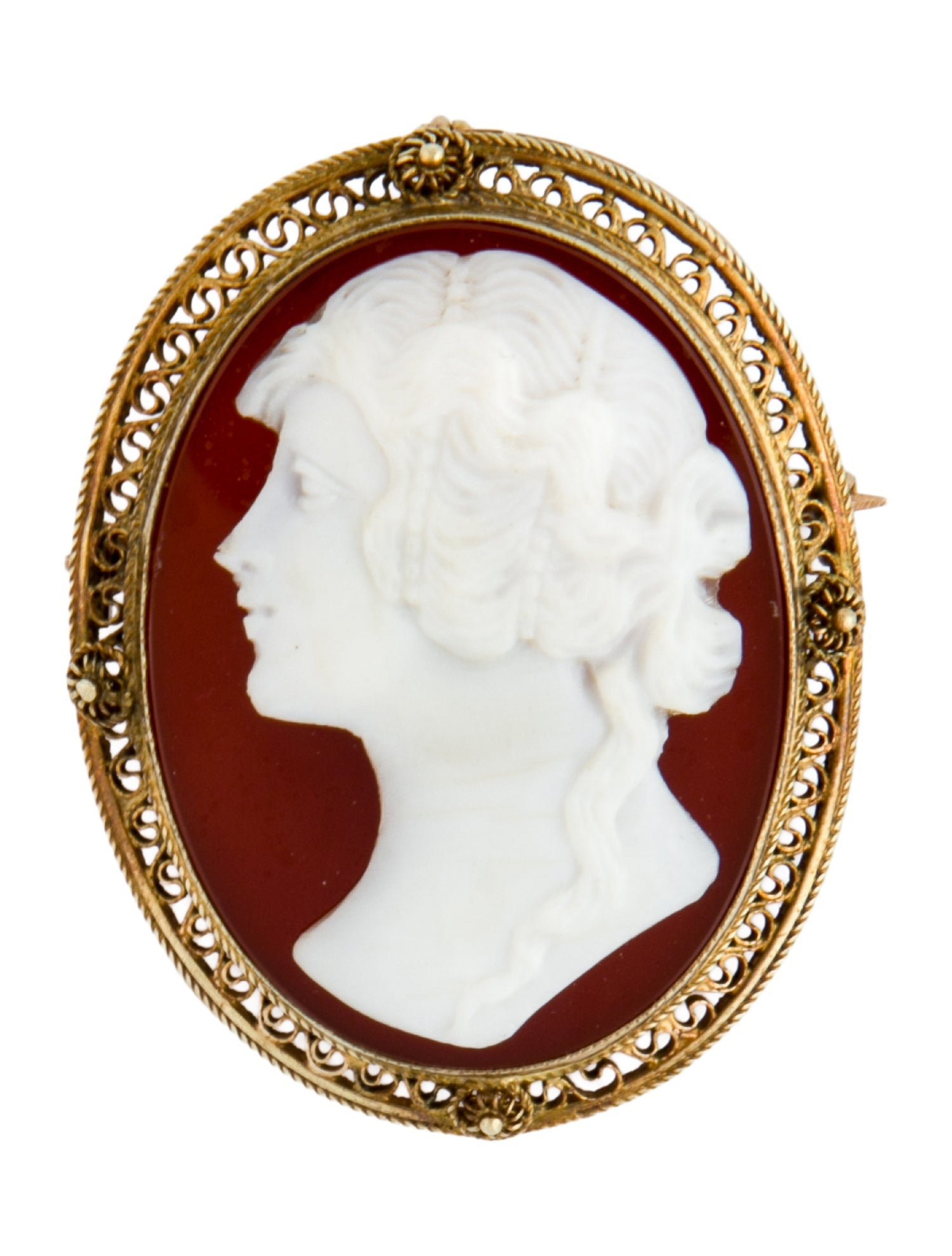Brooch Vintage 14K Carnelian & Shell Cameo Pendant