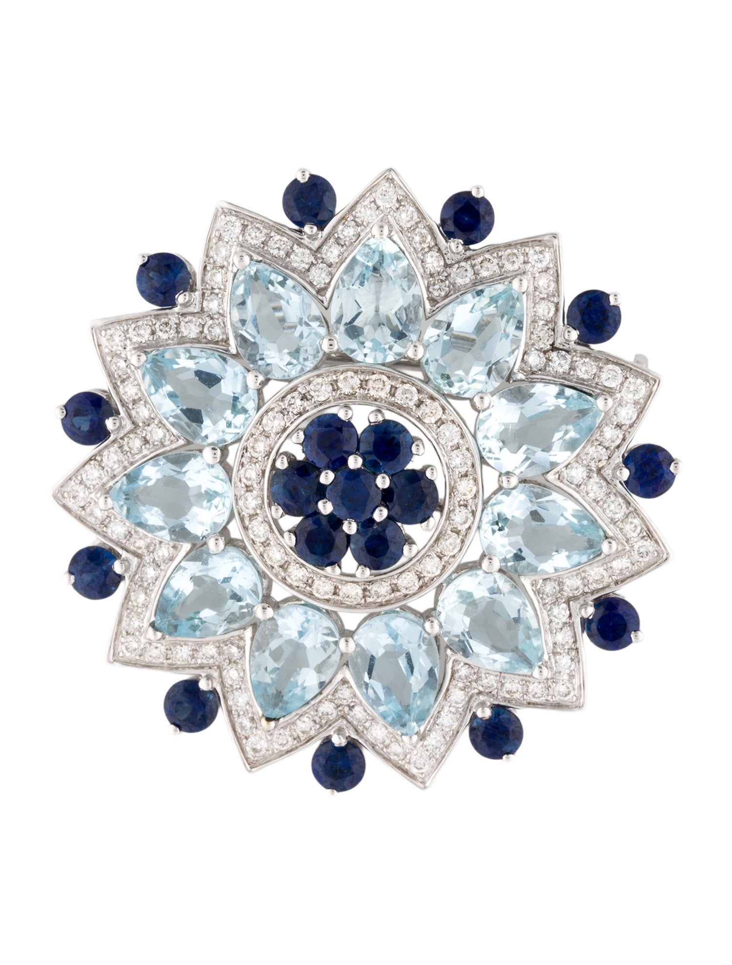 Brooch 18K Sapphire, Aquamarine & Diamond Convertible Brooch Pin