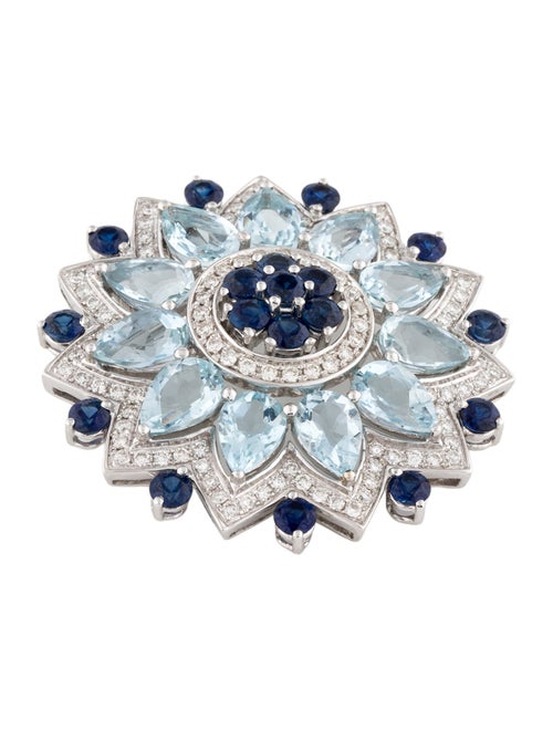 Brooch 18K Sapphire, Aquamarine & Diamond Convertible Brooch Pin