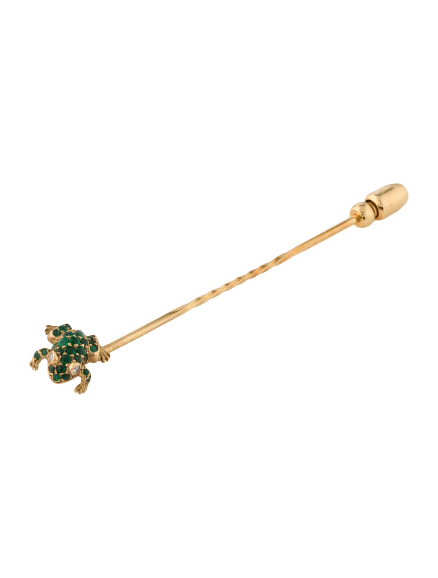 Brooch 18K Emerald & Diamond Frog Stick Pin