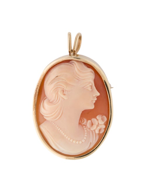 Brooch 10K Shell Cameo Pendant Brooch