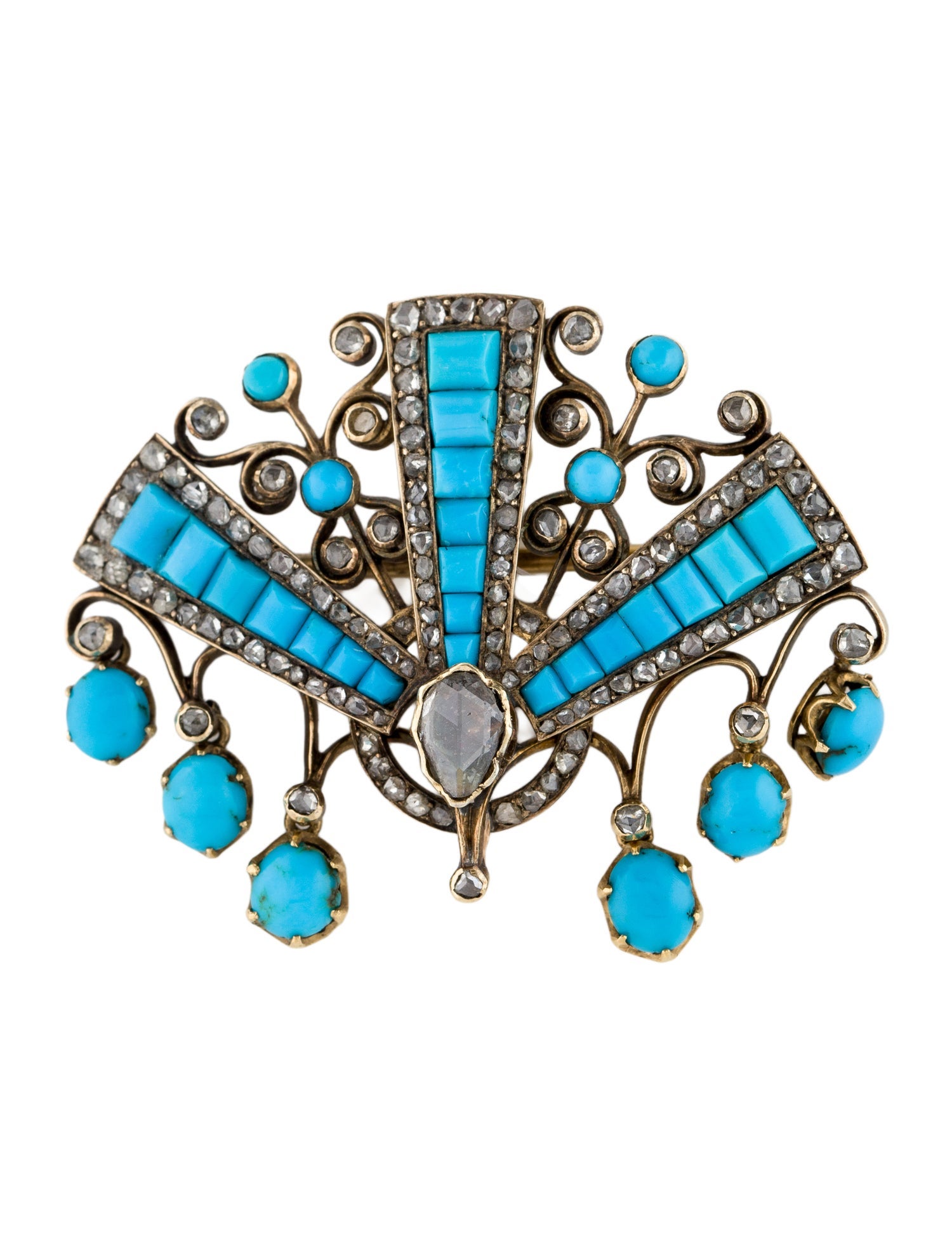 Brooch Victorian 18K Turquoise & Diamond Pendant