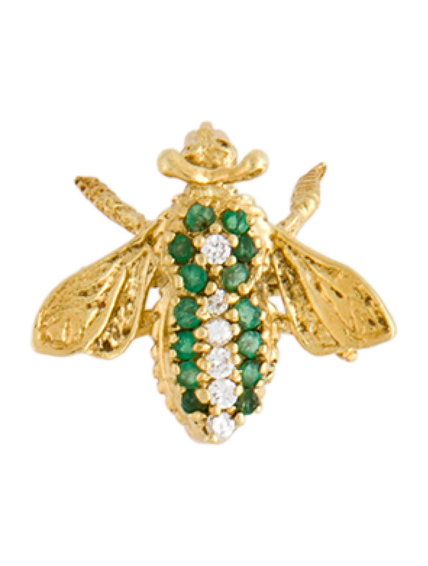 Brooch 18K Diamond & Emerald Bee Pin