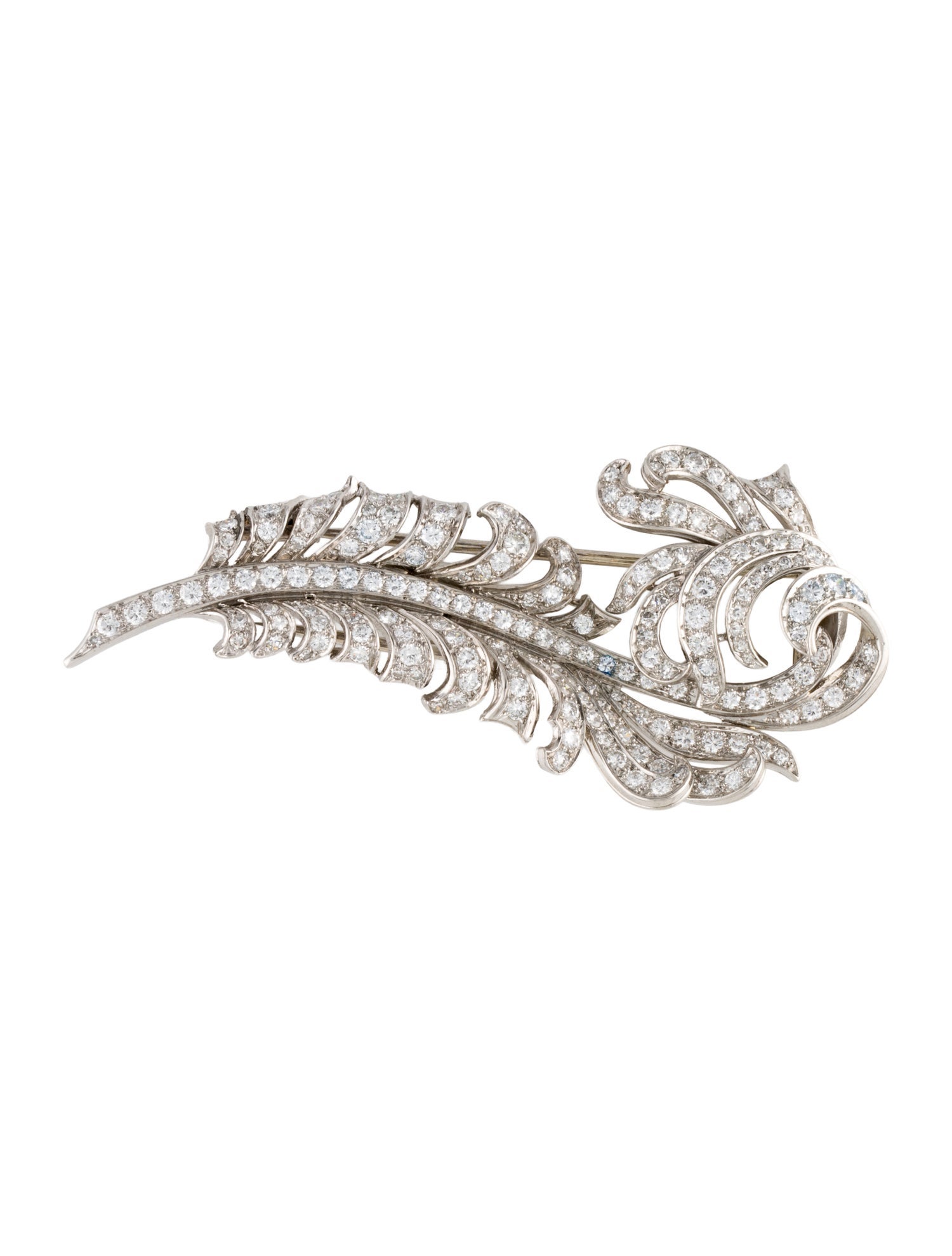 Brooch Platinum 4.08ctw Diamond Feather Brooch