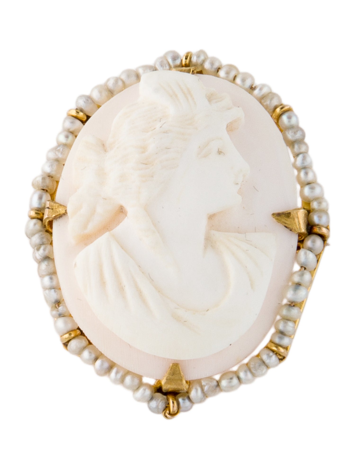 Brooch 10K Pearl & Shell Cameo Brooch Pendant
