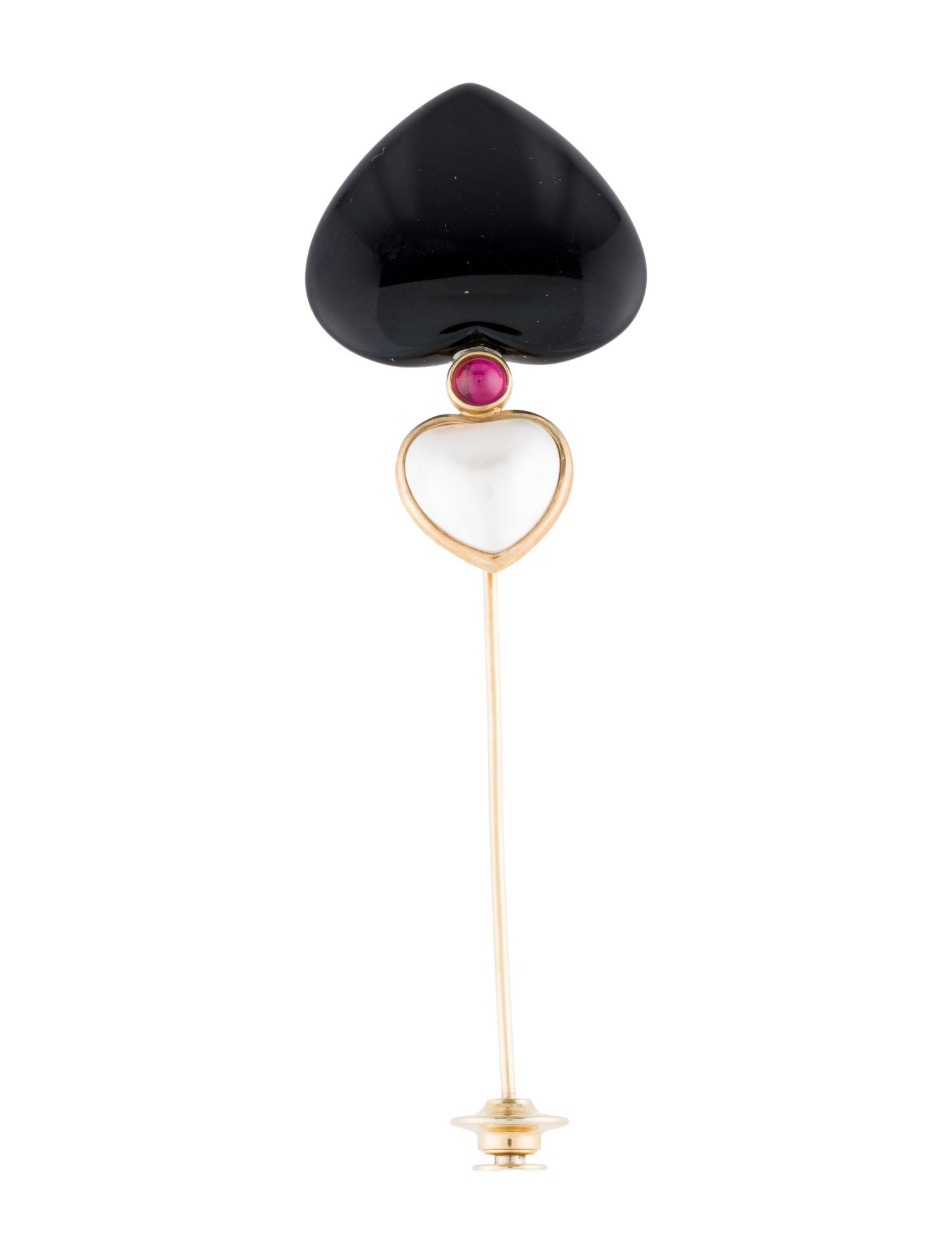 Brooch 18K Pearl, Onyx & Tourmaline Stick Pin