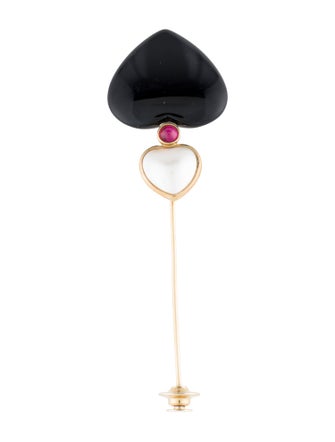 Brooch 18K Pearl, Onyx & Tourmaline Stick Pin