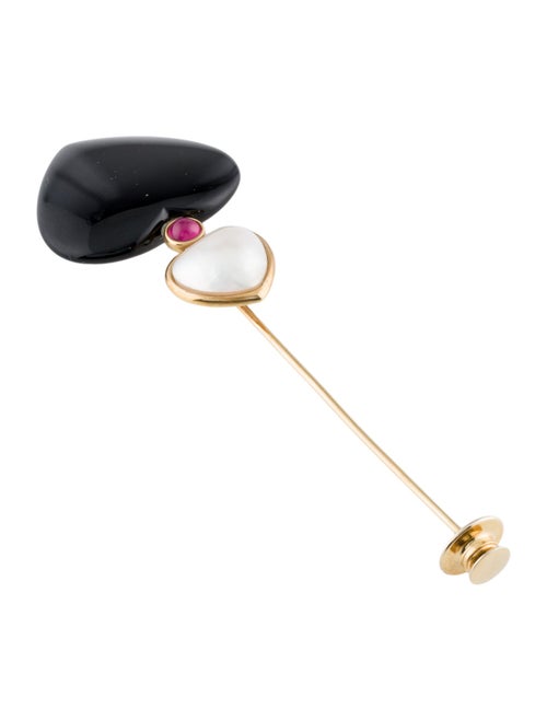 Brooch 18K Pearl, Onyx & Tourmaline Stick Pin