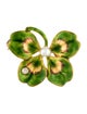 Brooch 14K Enamel, Pearl & Diamond Four Leaf Clover Brooch
