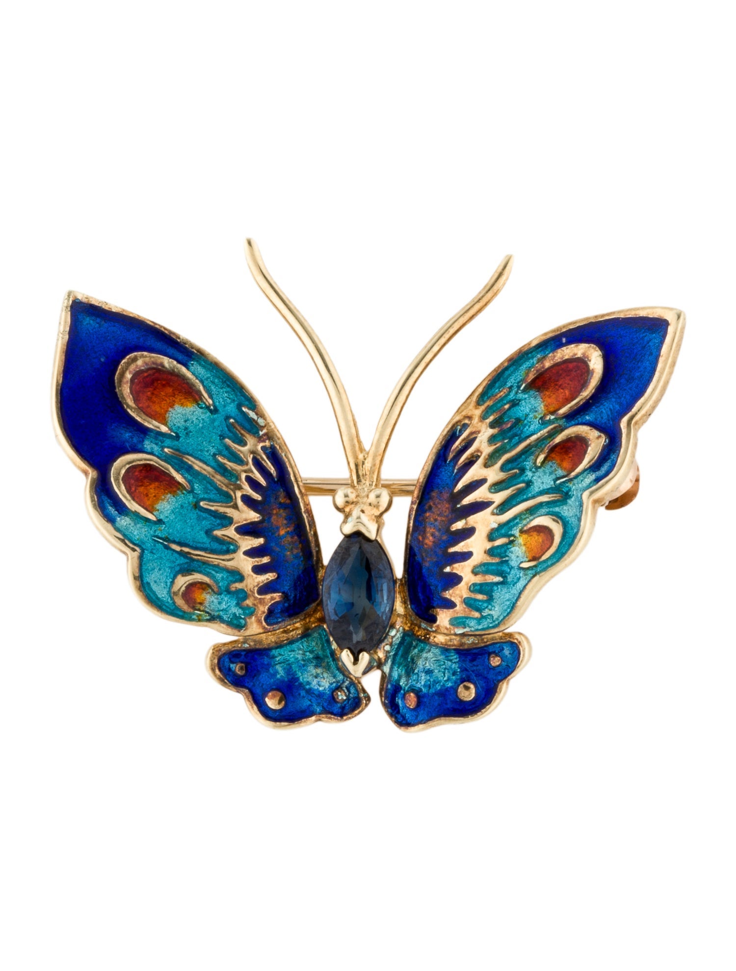 Brooch 14K Enamel & Sapphire Butterfly Pin