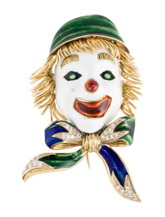 Brooch 18K Diamond Enamel Clown Pin Brooch