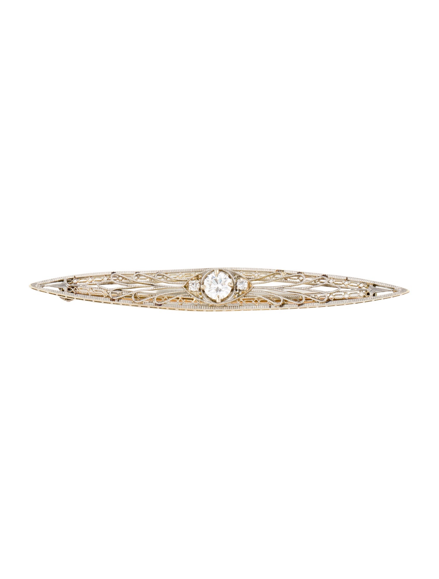 Brooch Diamond Two-Tone Filigree Bar