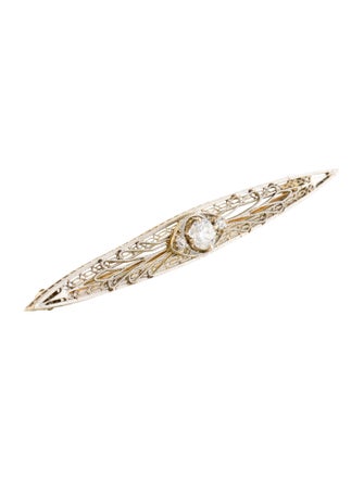 Brooch Diamond Two-Tone Filigree Bar Brooch