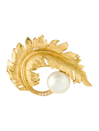 Brooch 18K Pearl & Diamond Feather Convertible Brooch