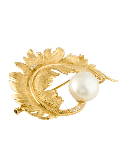 Brooch 18K Pearl & Diamond Feather Convertible Brooch
