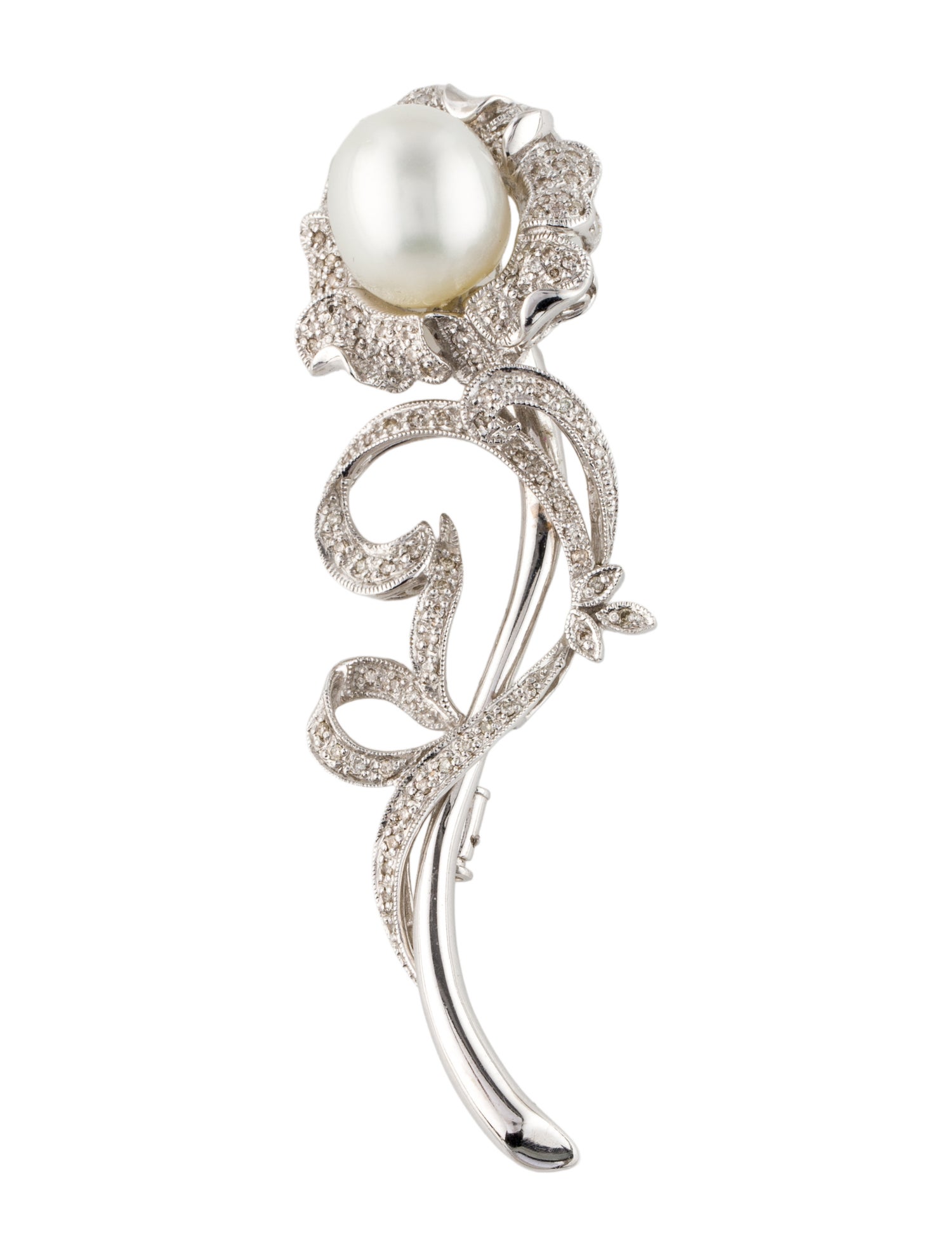 Brooch 18K Pearl & Diamond Flower Pin