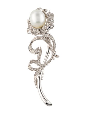 Brooch 18K Pearl & Diamond Flower Brooch Pin