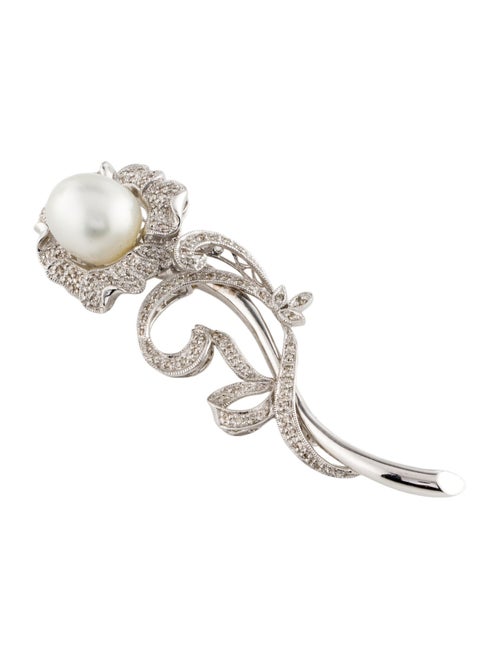 Brooch 18K Pearl & Diamond Flower Brooch Pin