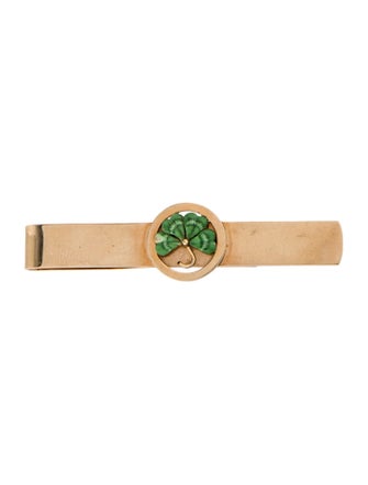 Brooch 14K Enameled Clover Bar Tie Clip