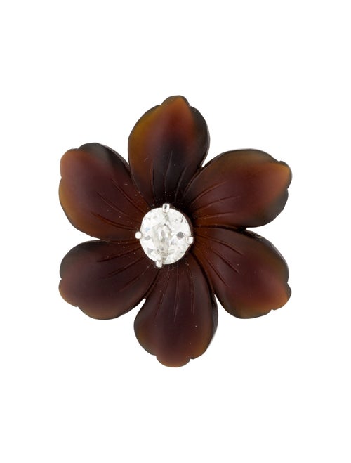 Brooch Platinum Chalcedony & Diamond Flower Pendant