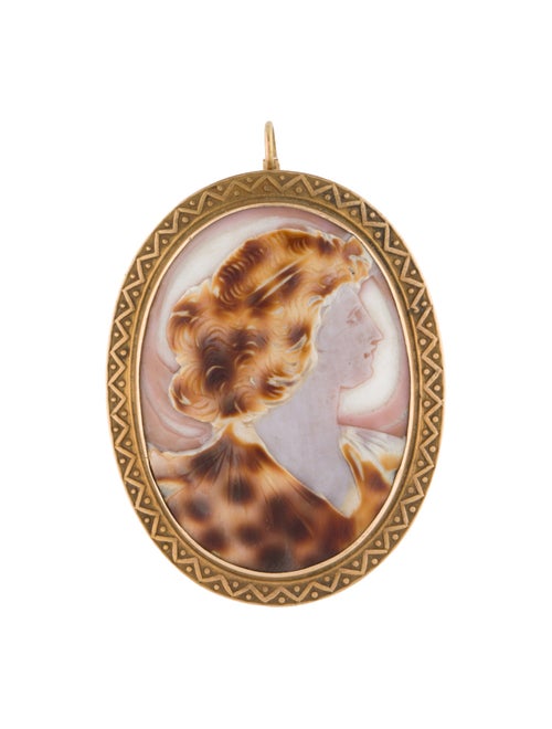Brooch 10K Carved Cameo Shell Portrait Pendant Brooch