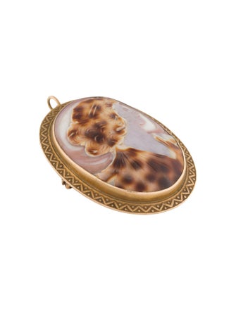 Brooch 10K Carved Cameo Shell Portrait Pendant Brooch