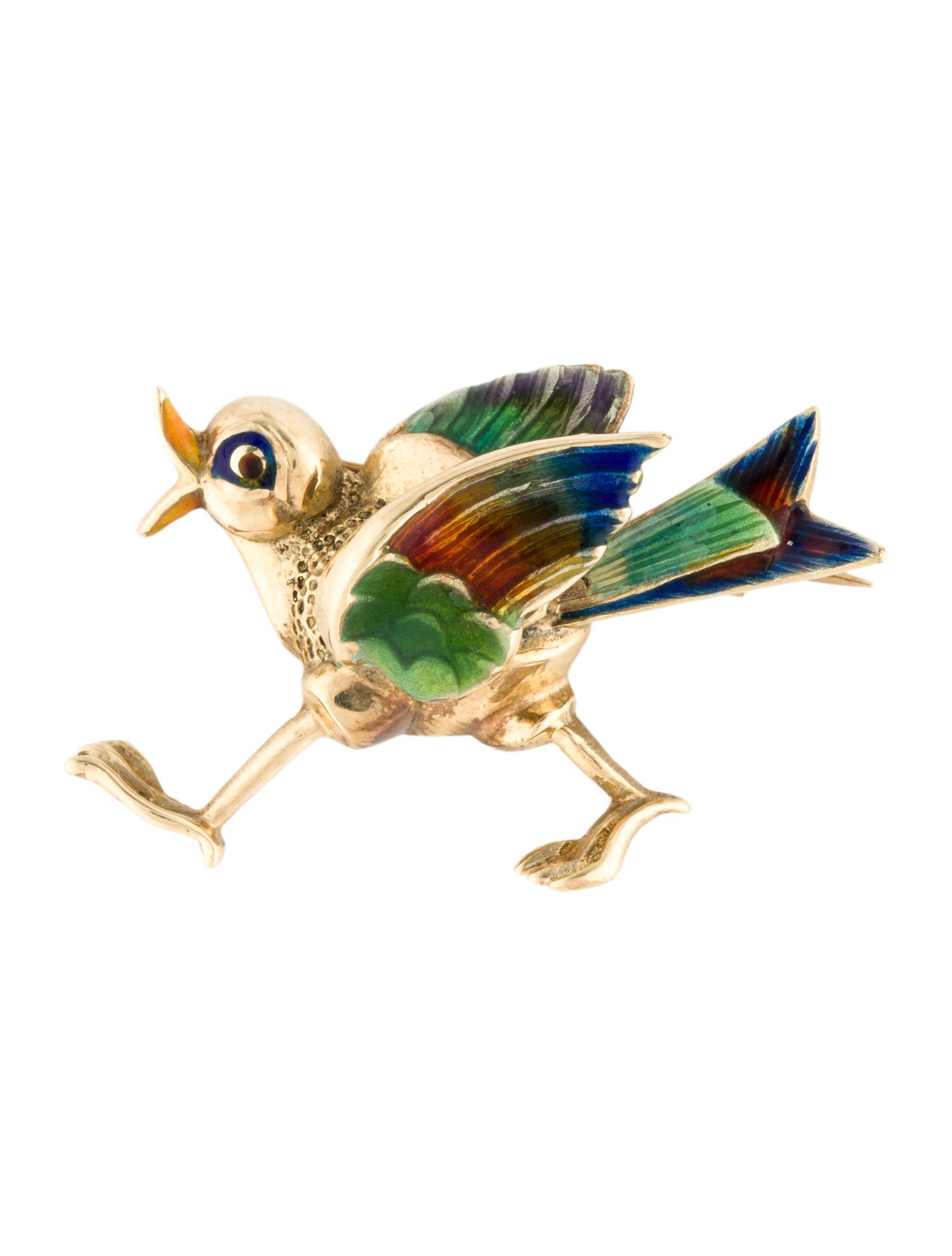 Brooch Vintage 14K Enamel Bird