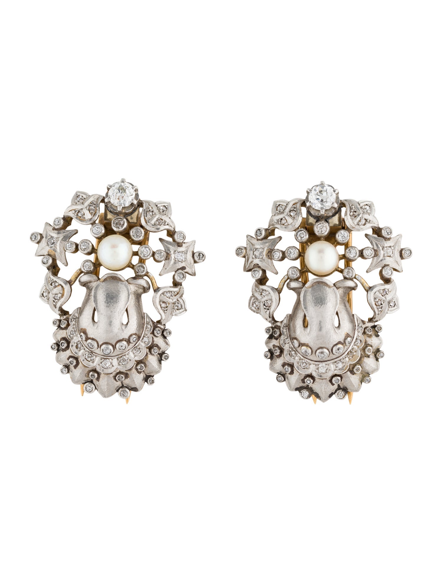 Brooch Antique Pearl & Diamond Dress Clip Set