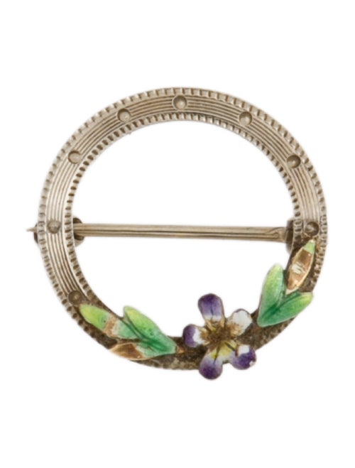 Brooch 14K Enamel Flower Wreath Brooch