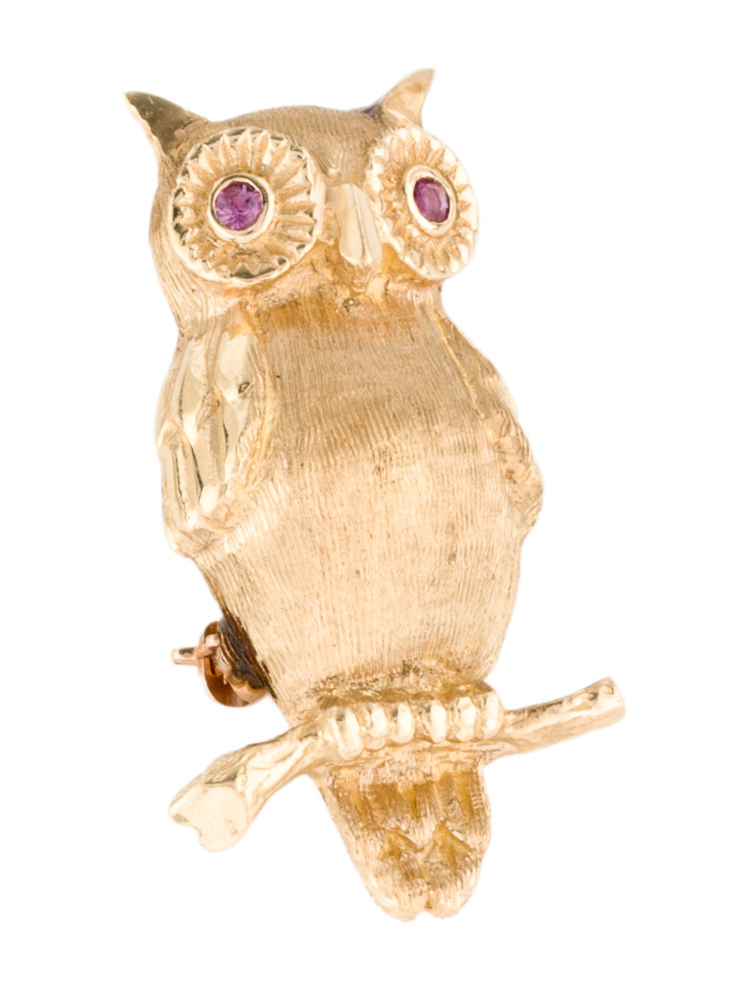 Brooch 14K Ruby Owl Pin